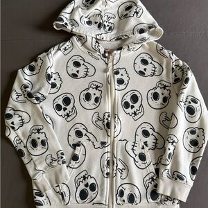 Cat & Jack White Hooded Zip-Up Sweatshirt with Black Skull Print